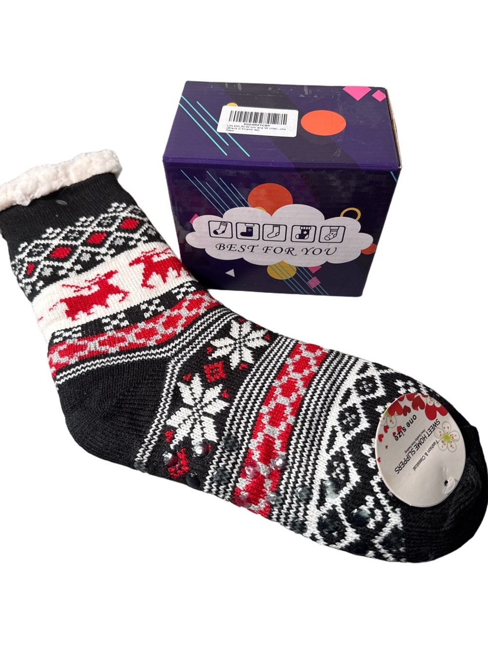 Fleece-Lined Holiday Pattern Women’s Socks - Black & Red